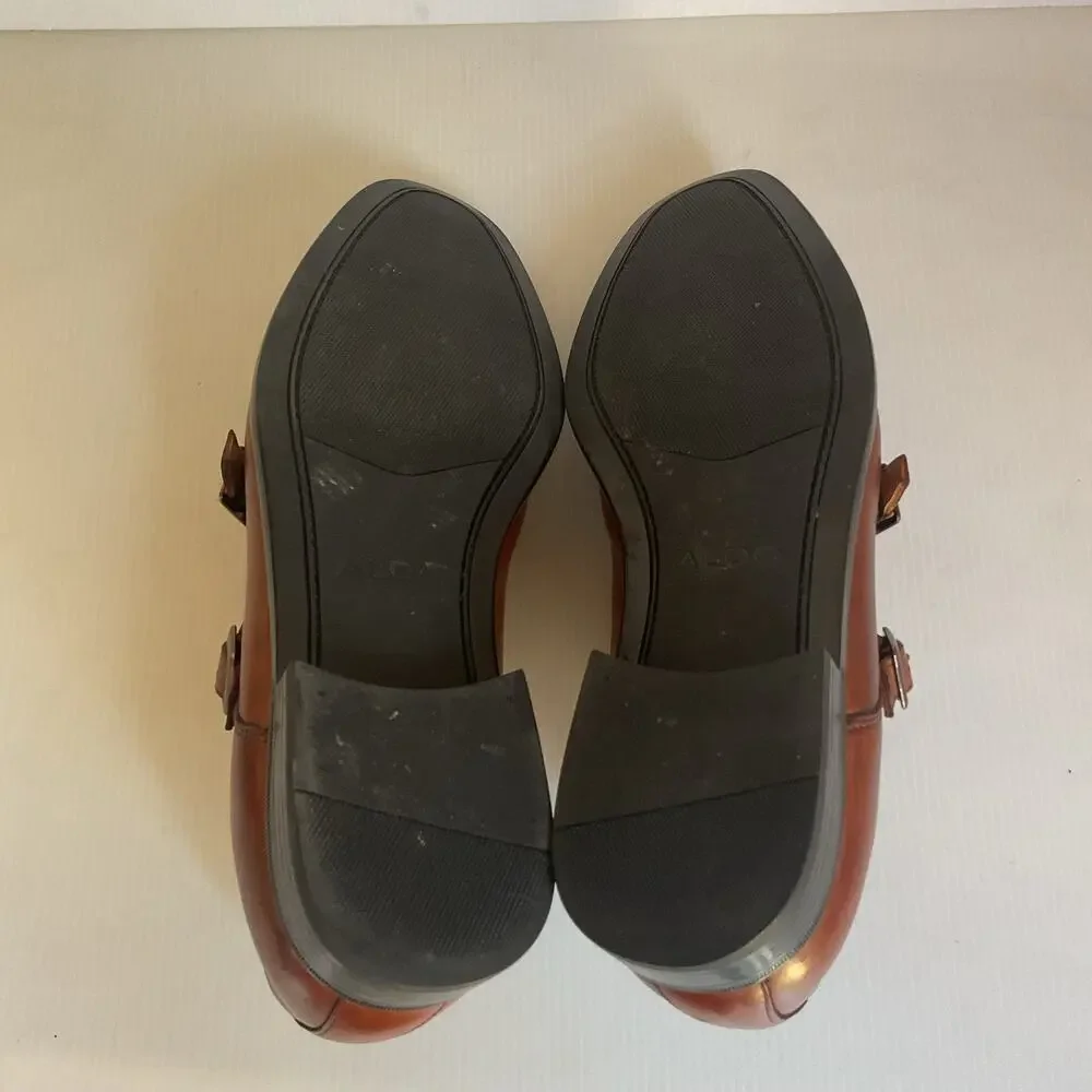 ALDO Men’s Brown Double Monk Strap Dress Shoes Sz 9.5 Leather Cap Toe Formal